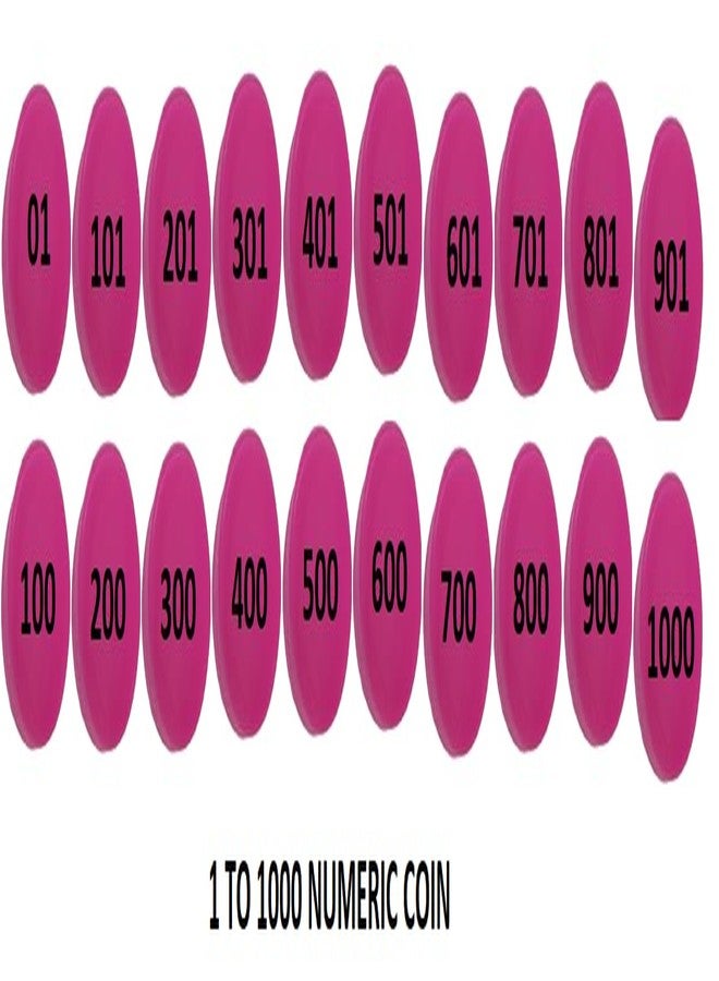 MOREL Embossed 1 to 1000 Numerical Plastic Round Shape Token Coin(31MM) for Shop, Board Games, Stores, House, School ETC.(Pink Color) (Pink), Lifetime GARANTY of Printing - Image 2
